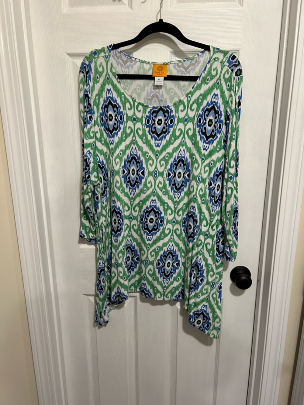 Ruby Rd. Blue & Green Printed Scoop Neck Tunic